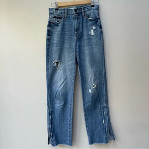 Habitual Denim Baggy Straight Leg Zip Flare Jeans Ripped Detail Size 25